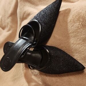 Zara Black Glitter Kitten Heel Mules